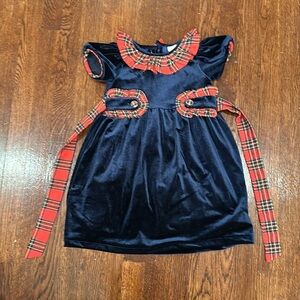 Smockingbird Kids Navy Velvet Christmas Dress 4T